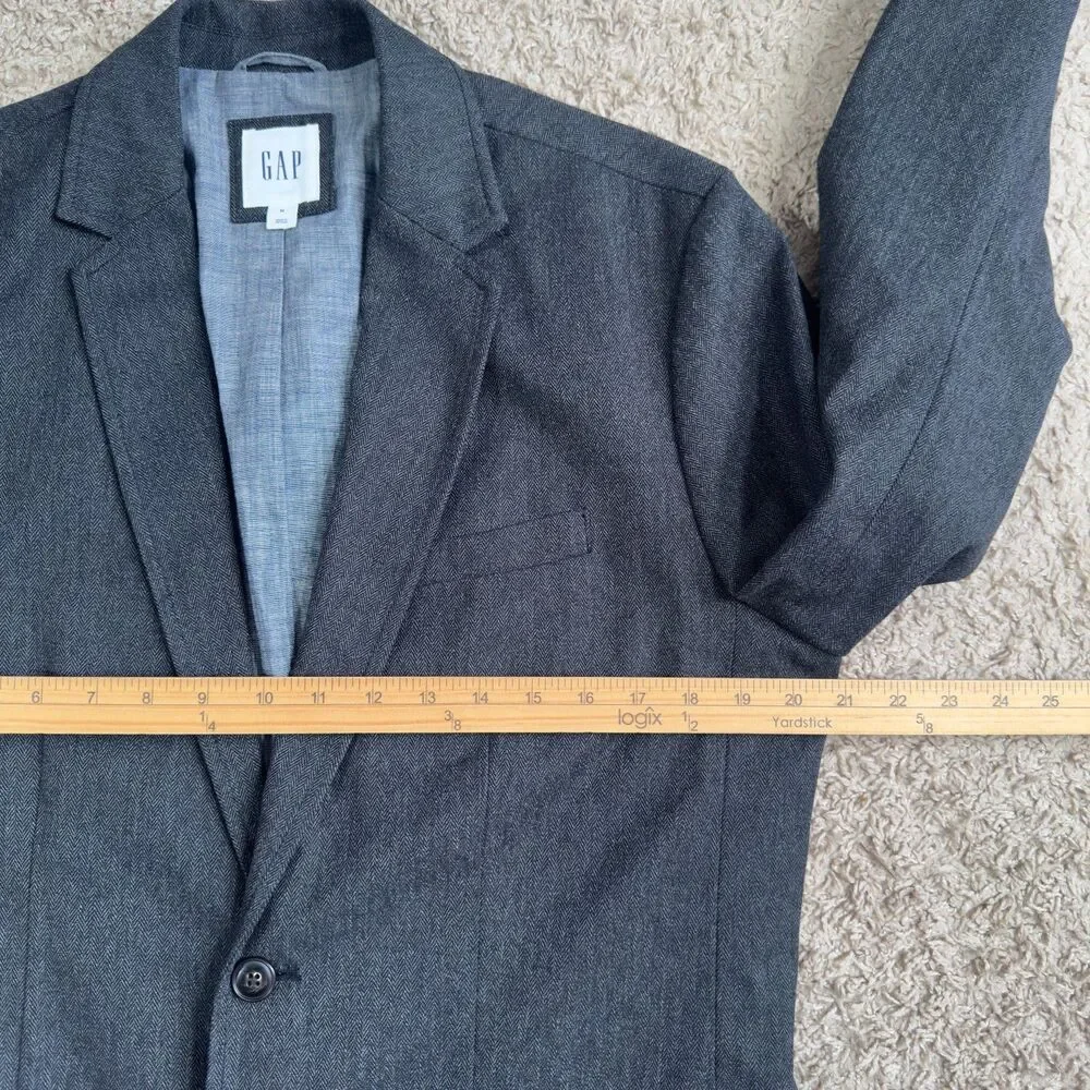 Gap Blazer Mens Medium Black Gray Herringbone 2 Button Sport Coat Jacket